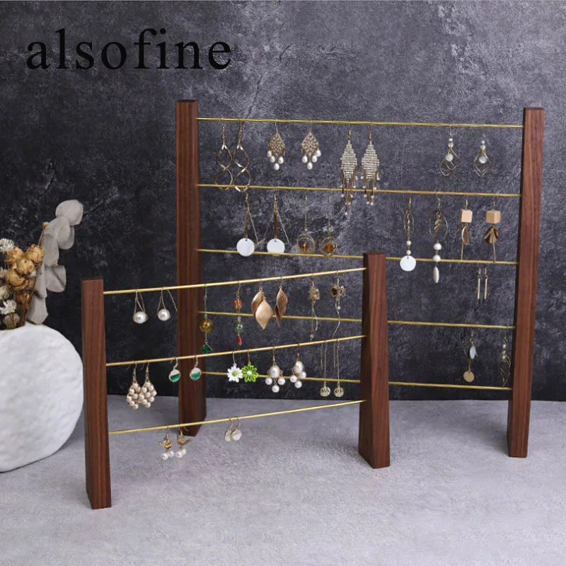 

High Level Simple And Large-capacity Walnut Earrings Storage And Display Stand Earrings Display Shooting Props Jewelry Shelf