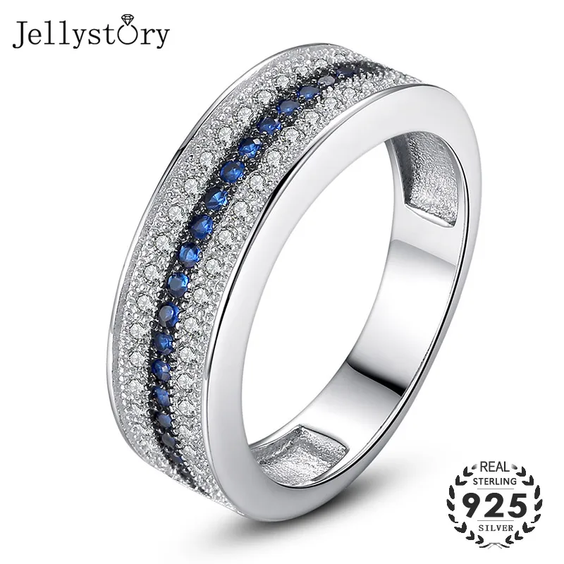 Jellystory 925 Sterling Silver Ring with Round Sapphire Zircon Gemstone Fine Jewelry ring for Women Wedding Party Gift wholesale