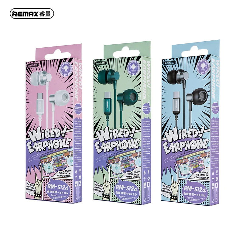 الأصلي ريماكس 512 سماعة نوع C السلكية سماعة إلغاء الضوضاء موضة في الأذن سماعات لهواوي سامسونج الهاتف