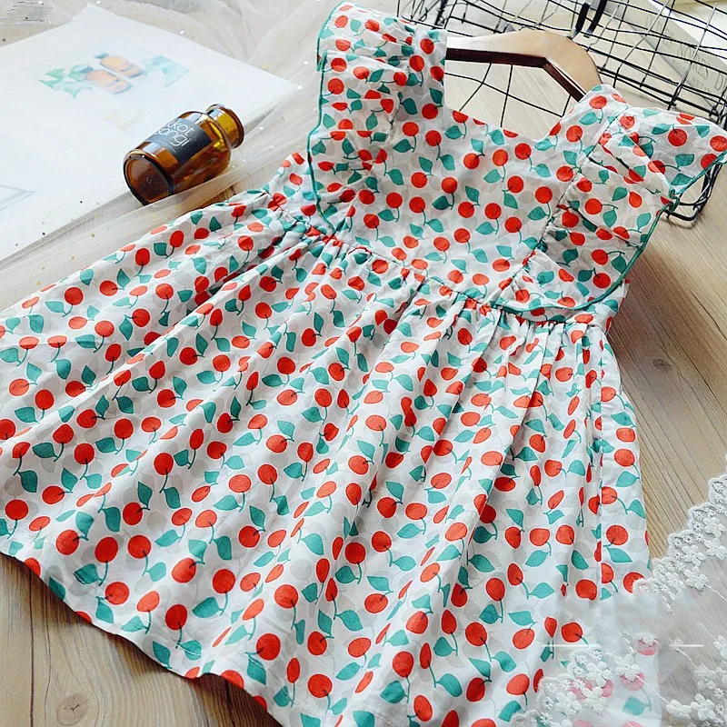 Summer New Girl'S Dress Baby Kids Floral Fruit Small Flying Sleeve Cute Princess Classic Dress Charm Vestidos Children Clothing