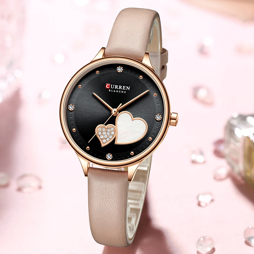 CURREN Watches for Women Luxury Rhinestone Quartz Wristwatch with Leather Elegant Fashion Female Clock Часы Женские