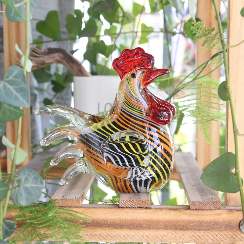 Creative Handmade Glass Big Cock Small Ornaments Boshan Glass Animal Zodiac Nordic Home Model Room Decoration