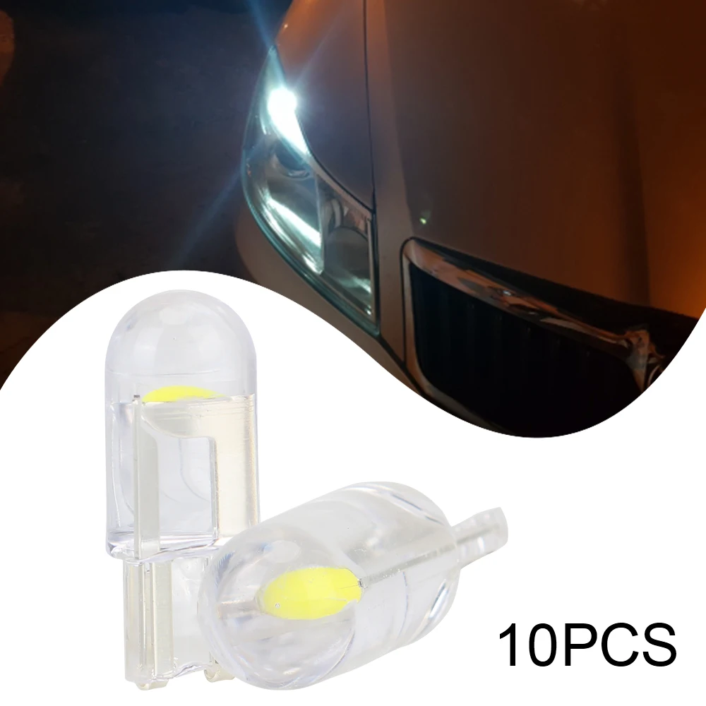 Auto Dome Read DRL Bulb 12V W5W Led T10 Car Light 10 Pcs Car License Plate Lamp COB Glass 6000K White  Ice Blue Universal