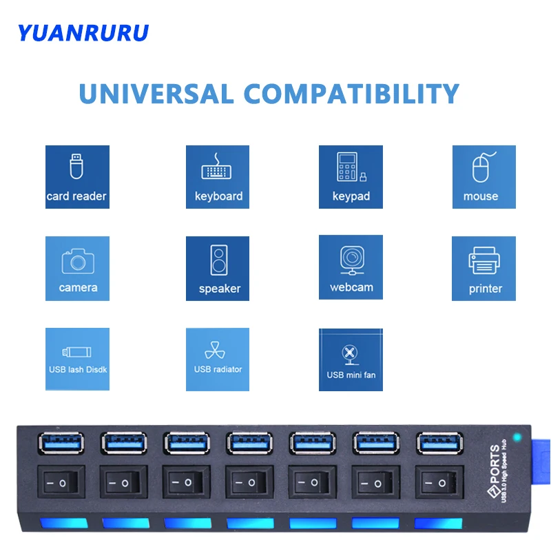 USB 3.0 Hub yüksek hızlı Hub 4/7 port çoklu 3.0 Hub anahtarı USB 3 Hub PC Laptop için güç adaptörü USB Extender kullanın