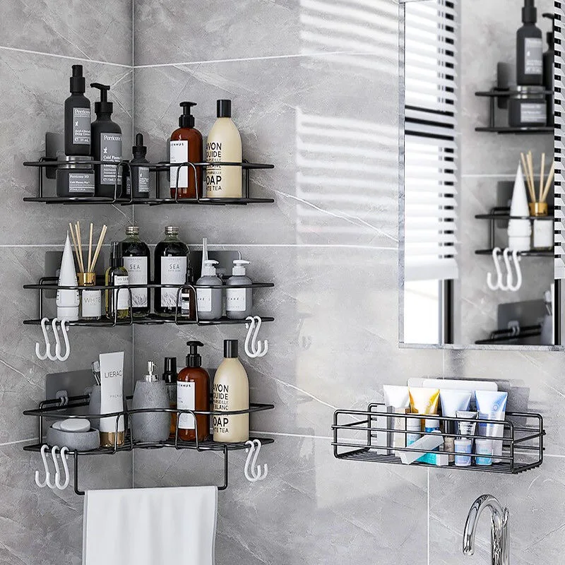 Salle de bain cuisine poinçon cadre d\'angle étagère de douche en fer forgé shampooing support de rangement avec ventouse accessoires de salle de bain