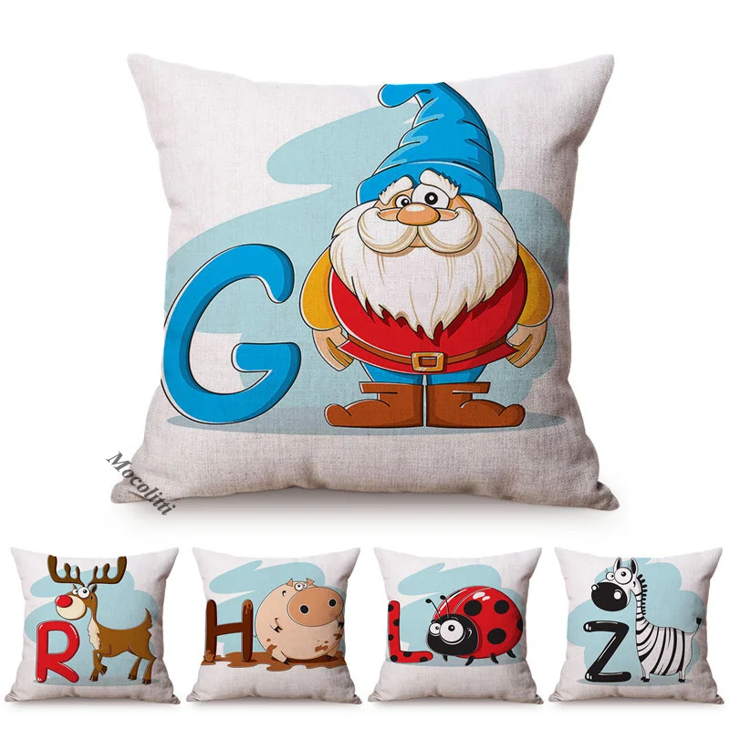 Animal and Letter Cartoon Pattern Sofa Decorative Cushion Cover Zebra Deer Santa Claus Children Gift Throw Pillow Case cojines