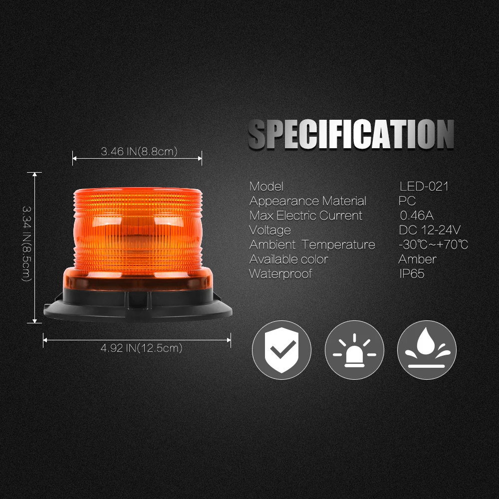 LED Rotaction Flashing Strobe Light Rotary Emergency Beacon Amber Warning Alarm Lamp DC12-24V Transport Truck Signal With R65 E9