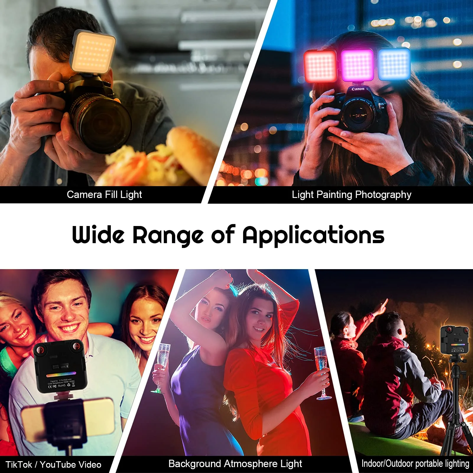 64RGB كاميرا ليد صغيرة ضوء 2500mAh قابلة للشحن LED مصباح لوحة صور فيديو الإضاءة أضواء الفيديو Vlog ملء ضوء لايف