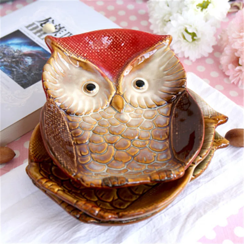 1piece 3colors Owl Creative ceramic Ashtray home Auspicious bird style Soap box soap Holder tray Daily ornament Bathroom suite