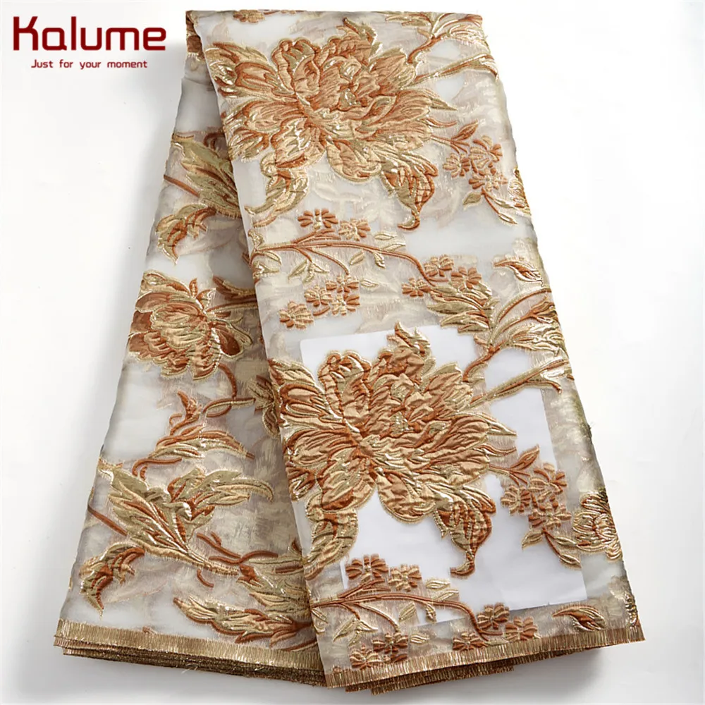 

Kalume African Brocade Fabric 2021 Tissue 5 Yards Brocade Stain Fabric Nigerian Jacquard Gilding Lace Fabric For Diy Dress F2474