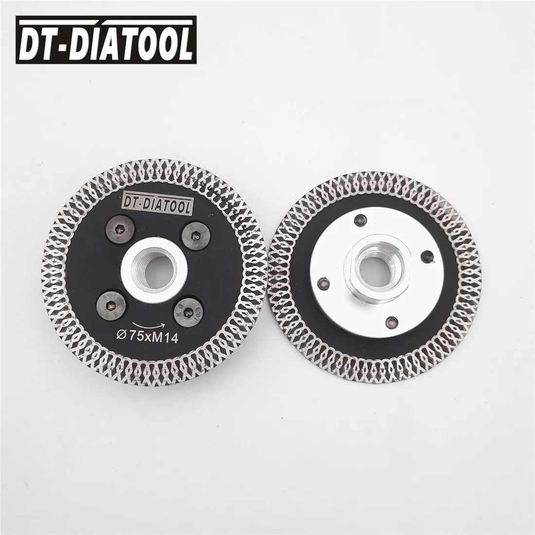 

DT-DIATOOL 2pcs 75MM Hot Pressed Mini Mesh Turbo Rim Diamond Saw Blades With Removable M14 or 5/8-11 Flange Stone Cutting Disc