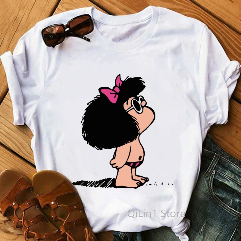 

Funny Cartoon Mafalda T Shirt Women Fashion Summer Top Female T-Shirt White Graphic Tee Shirt Femme Grunge Aesthetic Clothes