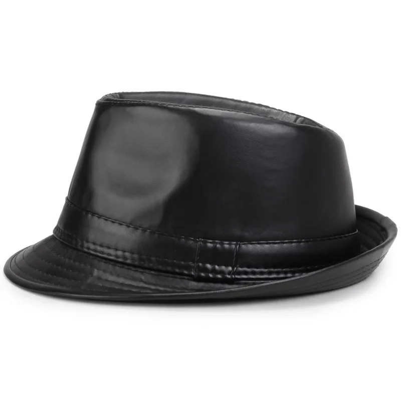 Wide Brim Stetson Fedoras British Hats For Men/Women Gentman Black Fitted Jazz Hip-Pop Gorras cap Solid color Leather Man\'s hat