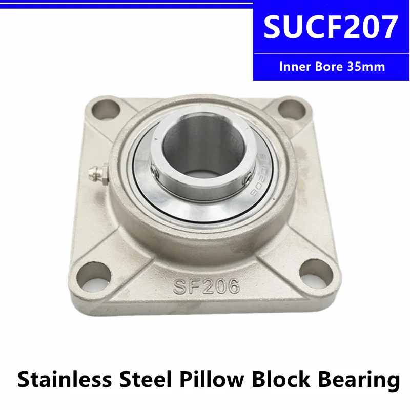 SUCF207 Stainless Steel Pillow Block Bearing Inner Bore 35mm Unit Mounted Housing Outer Spherical Square Bearing With Seat