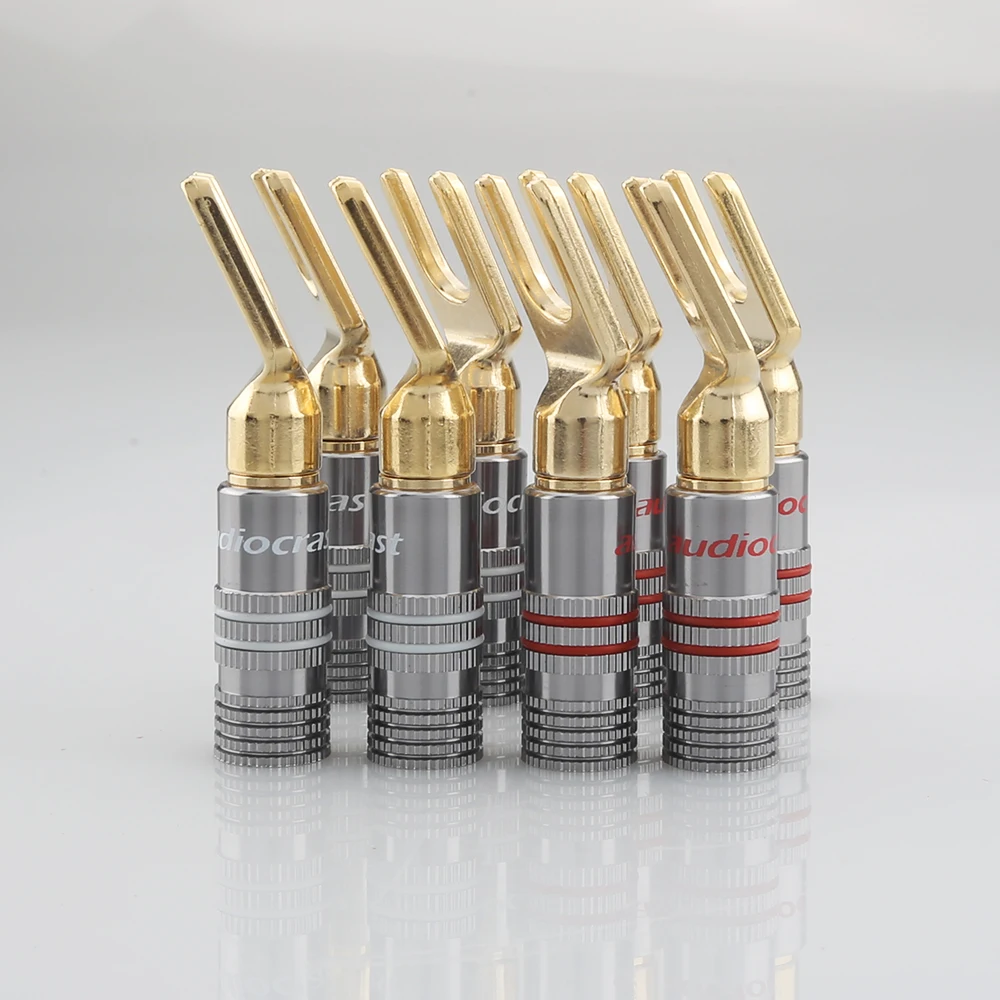 8 قطعة Audiocarst BY839G النحاس مطلية بالذهب بأسمائها الحقيقية التوصيل موصل طرفي كابل مكبر الصوت تمديد محول Y التوصيل كابل مكبر الصوت