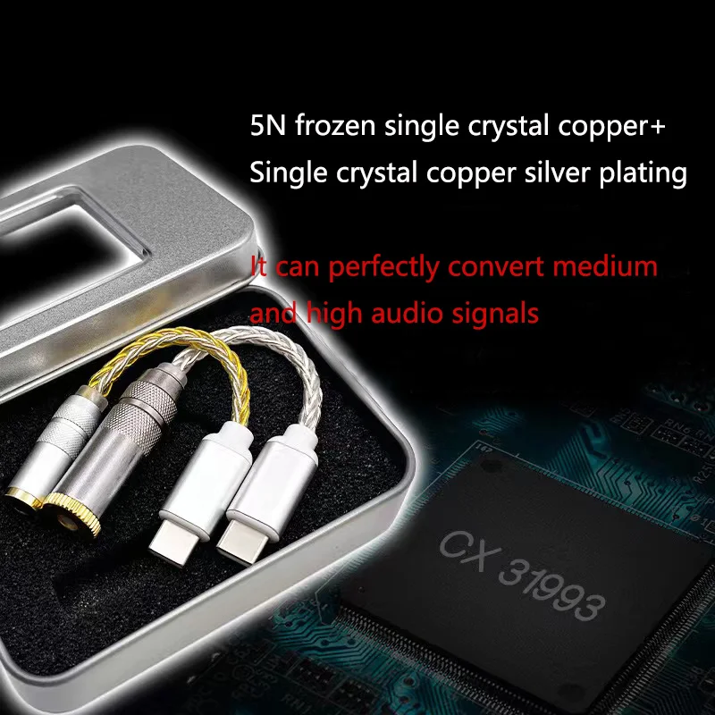 DIY Adapter Single Crystal Copper Plated Silver Headphone Extension Cable DAC Type-C to 3.5/2.5/4.4mm Hifi Audio Earphone