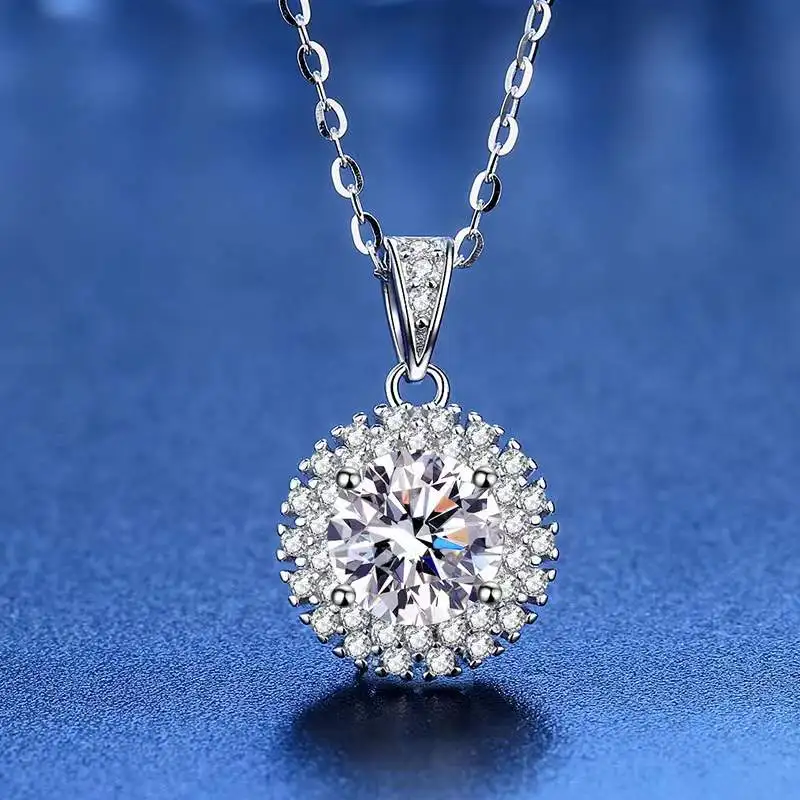 

Trendy 1 Carat D Color Sunflower Moissanite Necklace Women Jewelry White Gold Plated 925 Silver Flower Necklace Birthday Gift