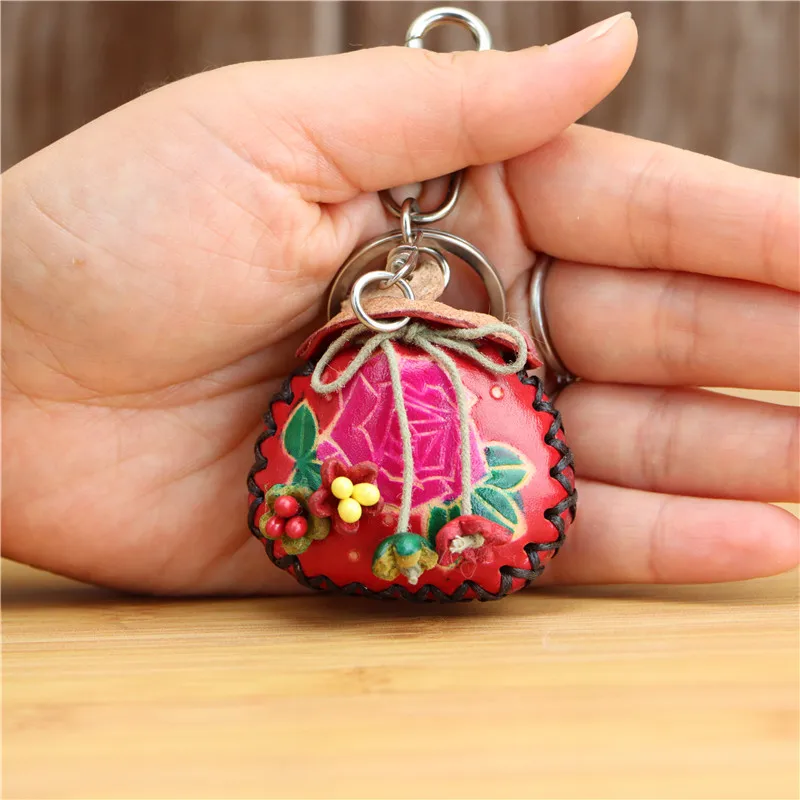 Leather bag creative handmade pendant red blessing bag key chain mini cute sachet bag ornament accessories gift