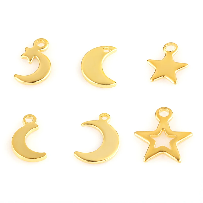 20pcs Stainless Steel Moon Charms for Jewelry Making Star Pendant DIY Necklace Bracelet Decoration Tail Tag Earring Charms bulk