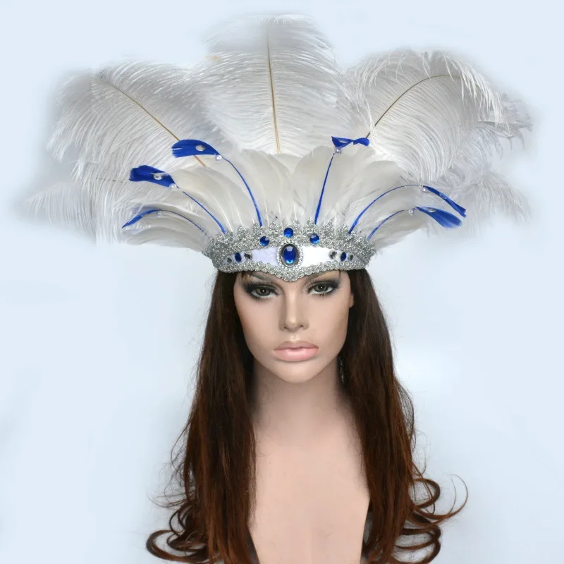 White Belly Dance Headdress Halloween Christmas Feather Headdress Venetian Style Dance Cosplay Headdress