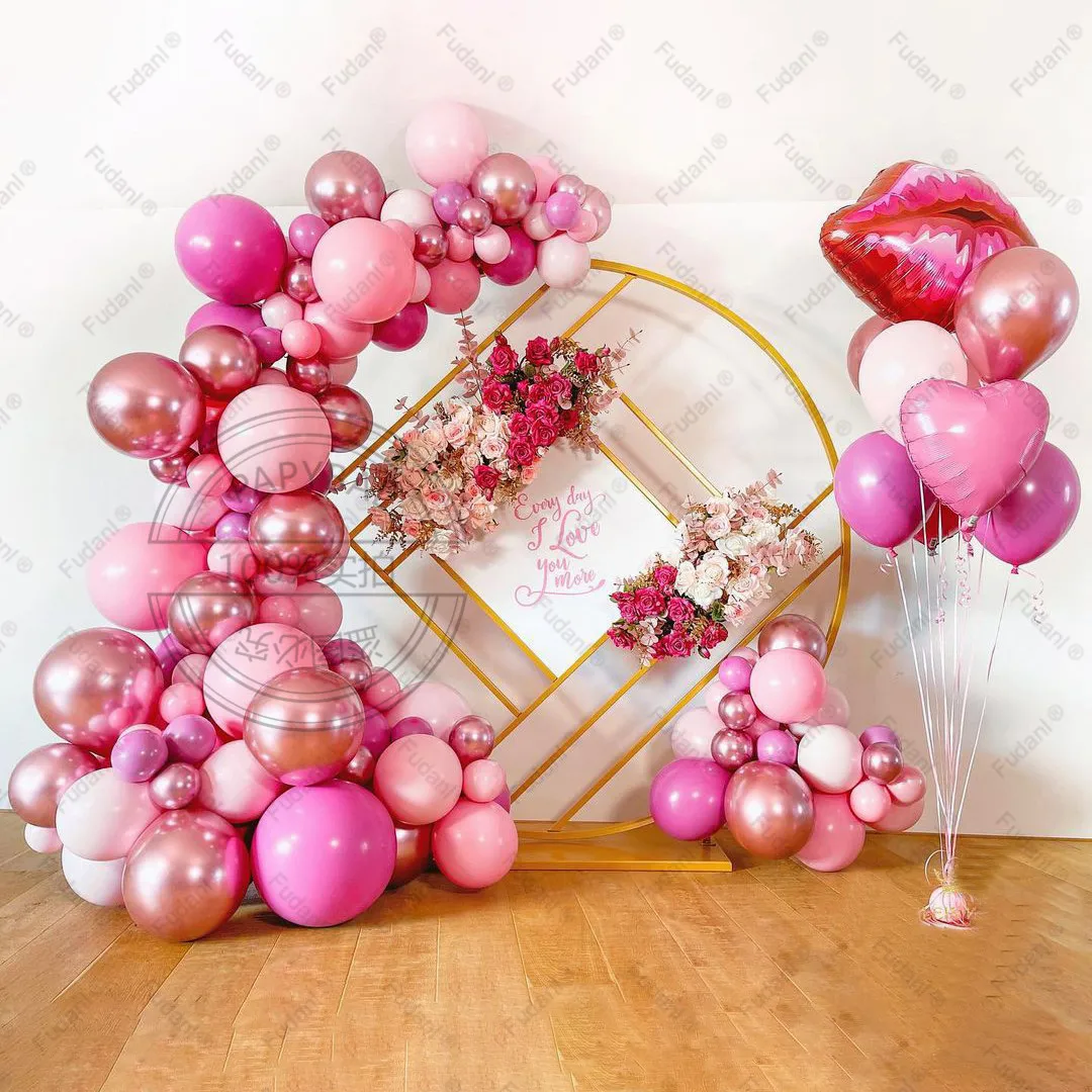 124pcs Balloons Garland Arch Kit Heart Shape Lip Aluminium Foil Balloons Valentine's Day Lover Birthday Wedding Party Decors