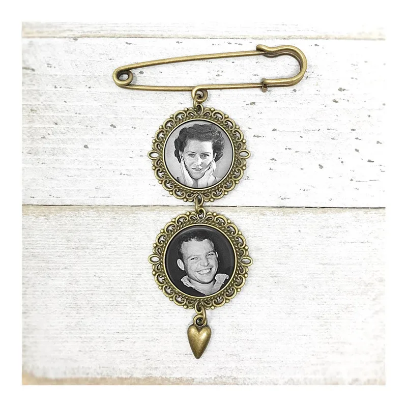 Customize Photo Lapel Pin with photos Wedding Boutonniere Pin Bridal Bouquet Charm gifts for Groom Memorial Broach Bronze silver