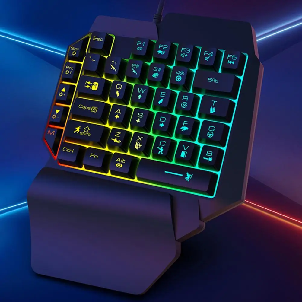 K15 Keyboard Glowing Characters Strong Resilience RGB One Handed Mechanical Gaming Keyboard for Computer