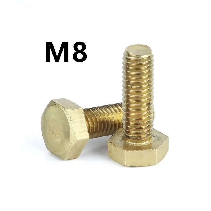 20PCS DIN933 M8x16/20/25/30/35/40/45/50/55/60mm GB5783 Brass Screws Copper Bolts Hexagon Head Screws Threaded Up To The Head