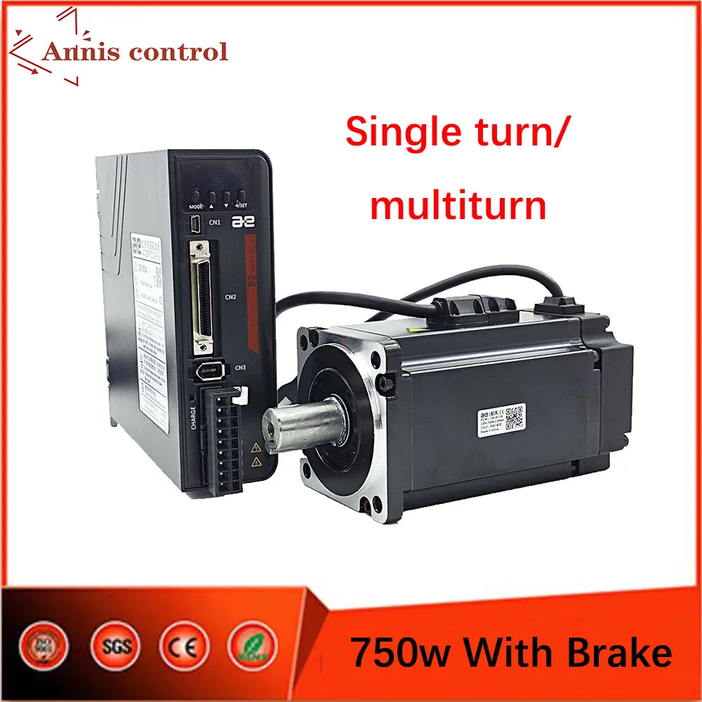 

AC Servo Motor Kit 220V 750W 2.39NM Single-Turn/Multi-Turn Magnetic CNC Milling Machine Servo Kit Without Brake or With Brake