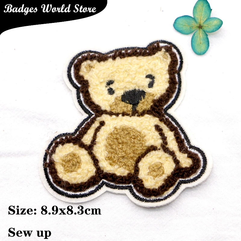 Cute Heart-shaped Bear Chenille Sequins Icon Towel Embroidery Applique Patches For Clothing DIY Iron on Badges on the Backpack