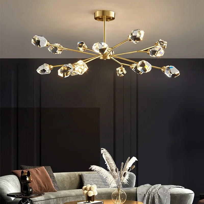 Luxurious Copper Chandelier Warm Romantic Foyer Dining Room Lustre Crystal Lighting Fixtures Nordic Molecular Art Hanging Lamp