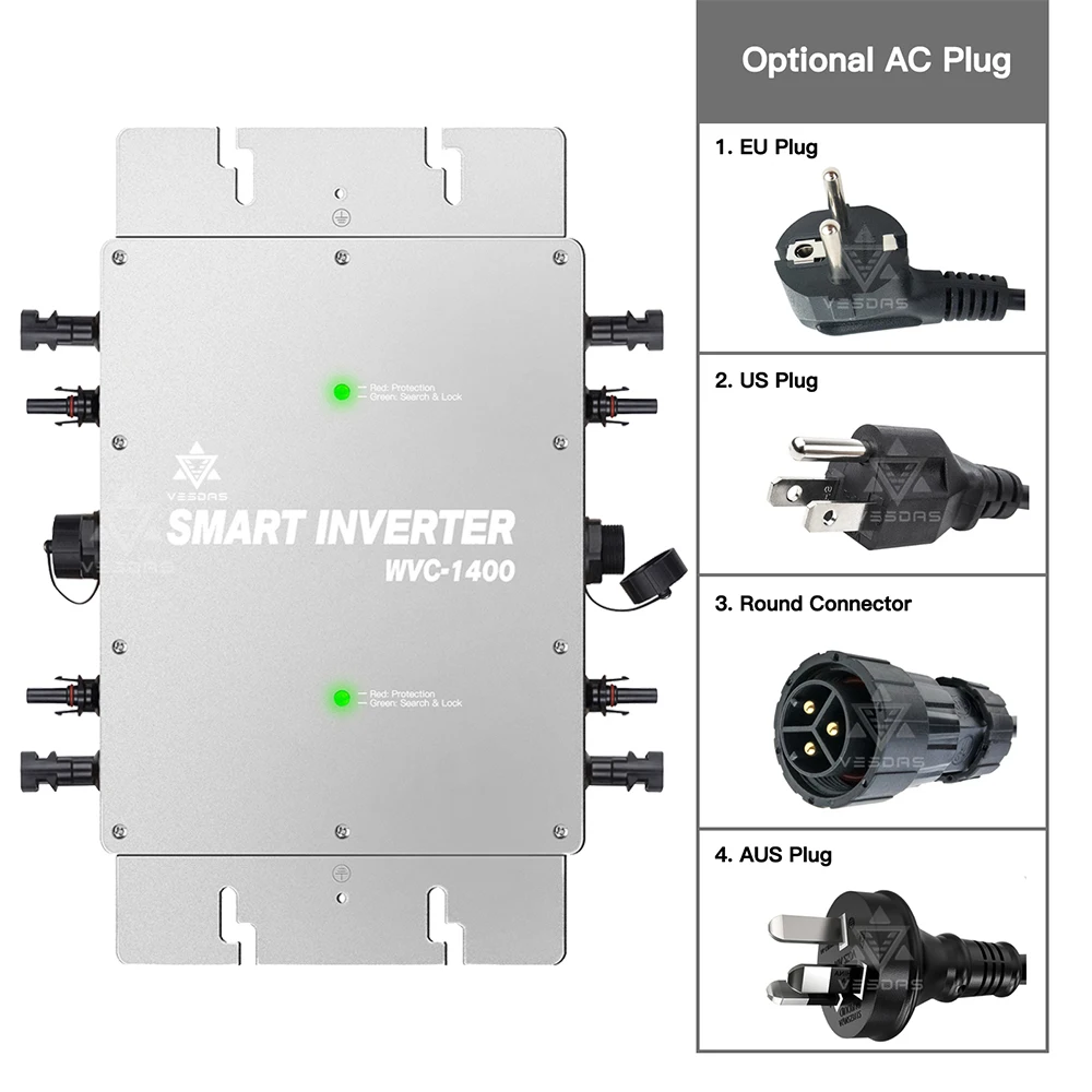 Microinversor Solar Dual MPPT de 1400W, convertidor IP65 de onda sinusoidal pura para PV de 4x350W, 30V y 36V