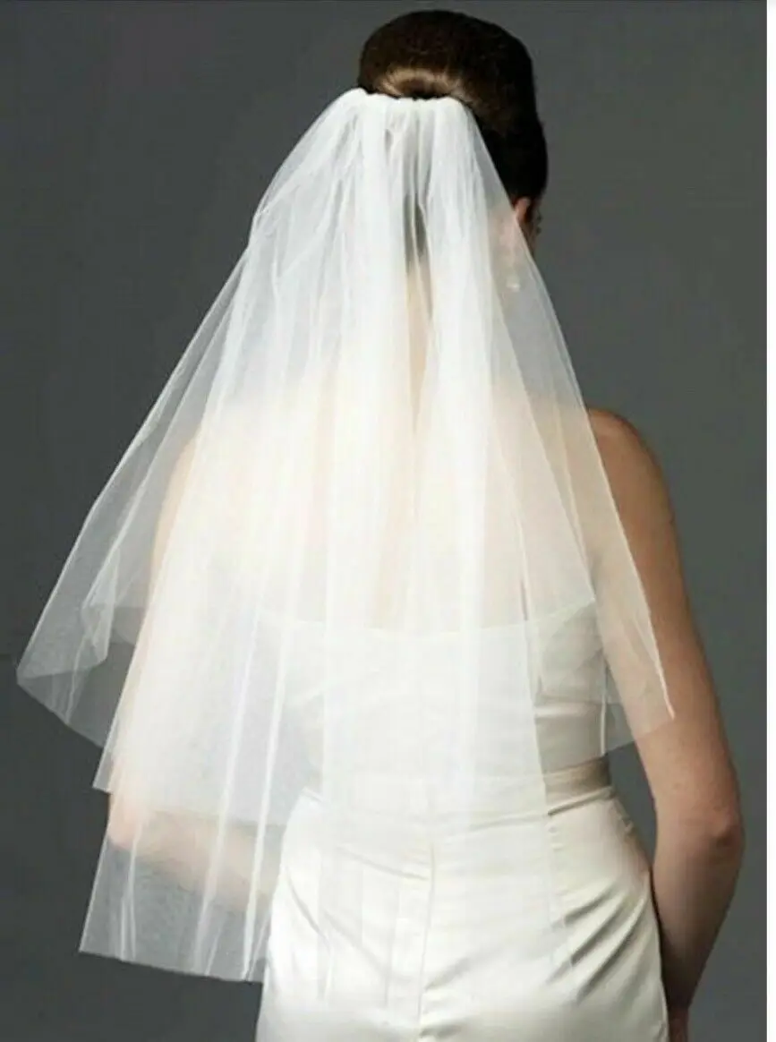 Marfim Bridal Veil com pente para casamento, 2 Nível, 2024