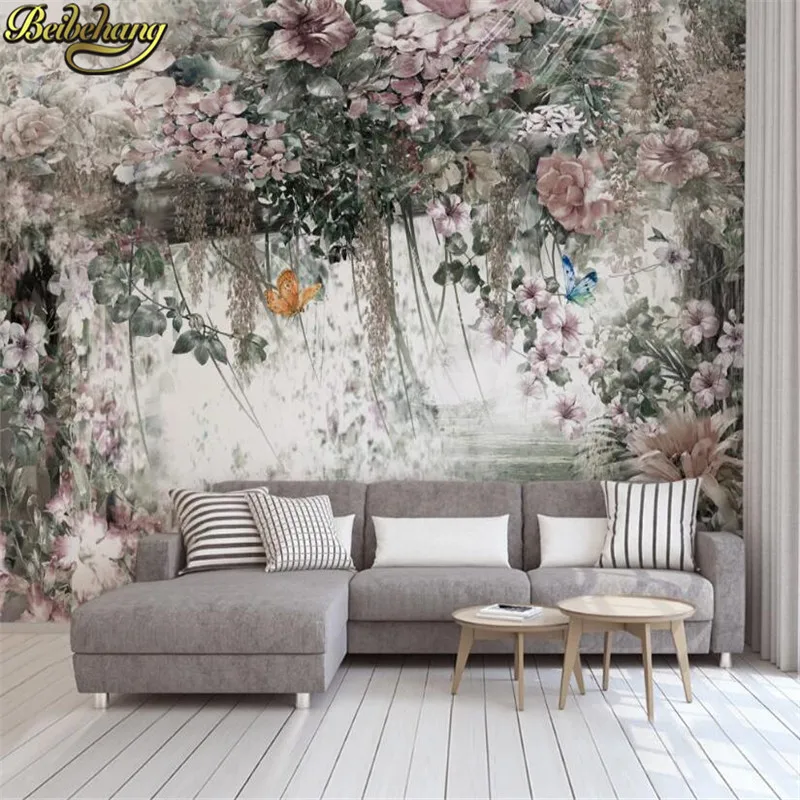 

beibehang Custom Modern fresh watercolor vine flower wallpapers for living room TV background pastoral wall paper 3D photo mural