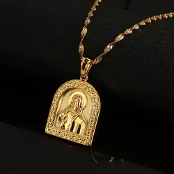 Gold Color Portrait of Jesus Pendant Necklaces for Women Girl Christian Religion Chain Jewelry