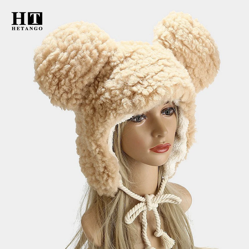 Winter New Fashion Multicolor Plush Hat Female Lamb Hair Cute Big Ears Sweet And Soft Outdoor Cold-proof Ear Hats