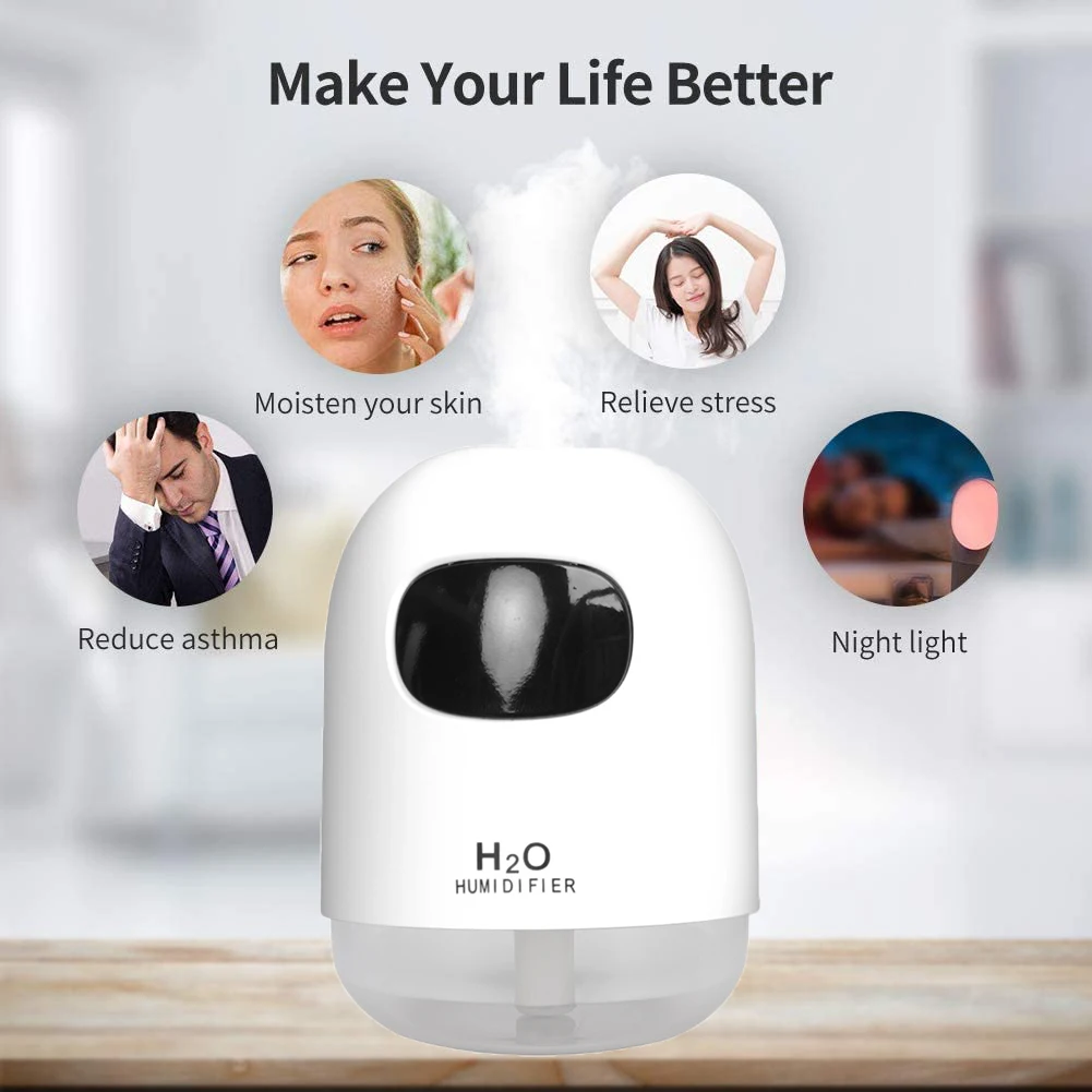 Mini umidificador 200ml super silencioso desktop umidificador de névoa fria para o quarto do bebê escritório carro casa 7 cores led noite purificador ar