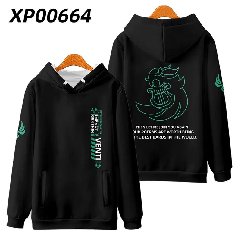 Genshin Impact Barbatos Venti Cosplay Hoodie Wanita Pria Harajuku Sweatshirt Streetwear Hip Hop Pullover Jaket Bertudung Pakaian Luar