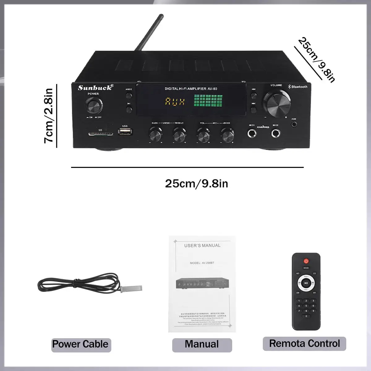 SUNBUCK 2000W Rạp Hát Tại Nhà Khuếch Đại HiFi Bluetooth Bộ Khuếch Đại Công Suất Stereo Âm Thanh Karaoke Thu FM USB SD 2 Đầu Vào Mic