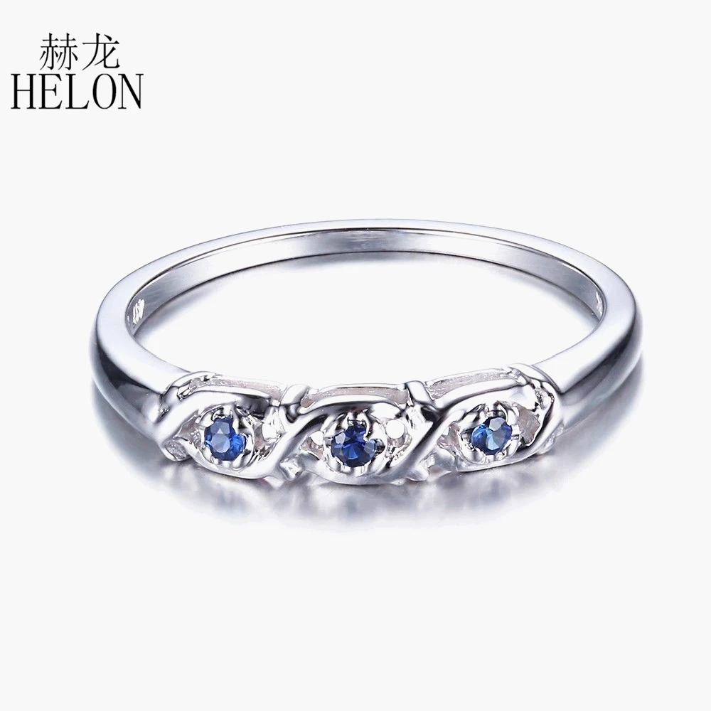 

HELON Solid 10K 14K White Gold 0.06ct Genuine Natural Sapphires Engagement Ring Women Gift Party Fine Jewelry Gemstone Ring