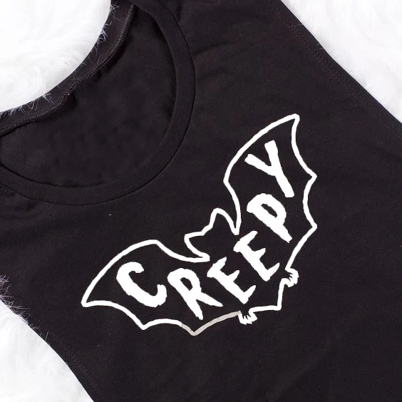 Creepy Bat Halloween T-Shirt Funny Unisex Vintage Hipster Tshirt Top Tee Tumblr Women Grunge Slogan Graphic