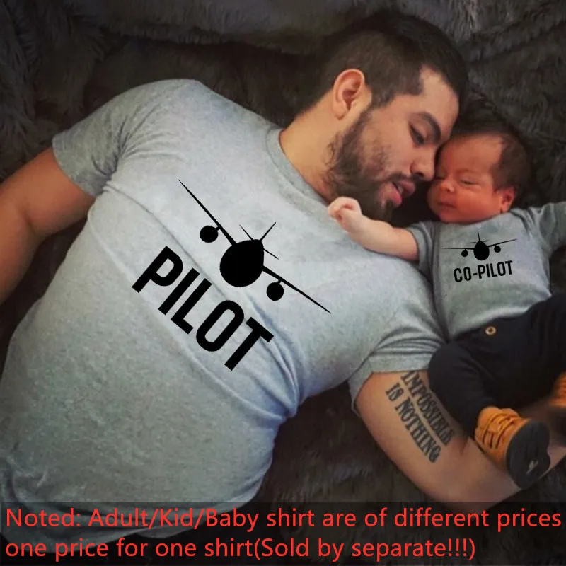 Funny Pilot/Co-pilot Family Matching Clothes Father and Son Matching Shirts Dad and Son Family Look Tshirts Baby Clothes Gift