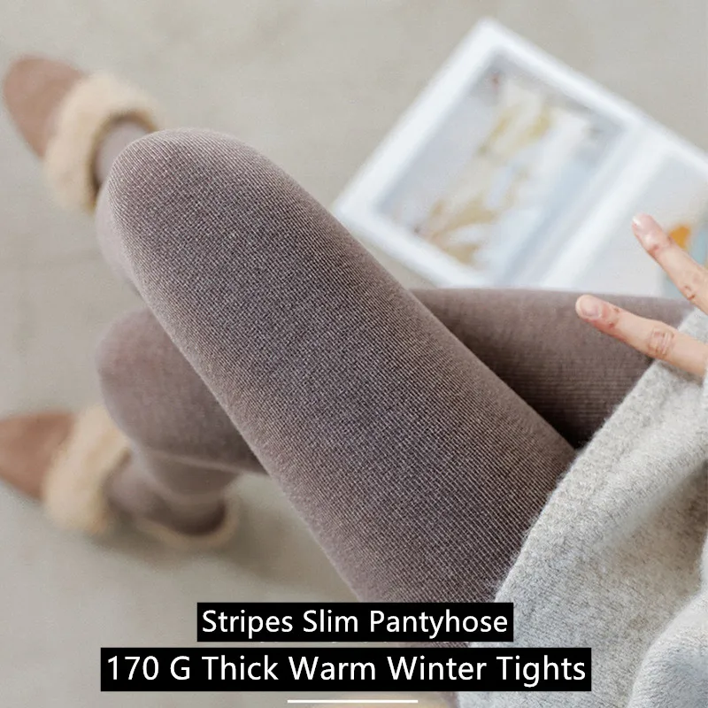 Thick Warm Pantyhose Tights High Elastic Waist Thick Stockings Tights Female Striped Pantyhose Solid Color Autumn Winter Tights