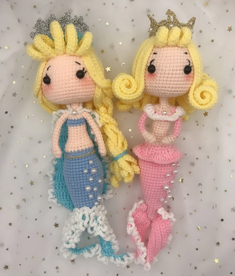 Knitting Dolls Hand woven Mermaid Princess Dolls Crochet Yarn Soft Cotton Toys  Handmade Knitted Toy finished Knit Fabric Toy