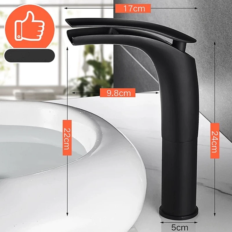 LIUYUE Basin Faucets Black Brass Tall/Low Bathroom Open Type Waterfall Basin Mixer Tap Cold Hot Water Sink Mixer Taps Torneira