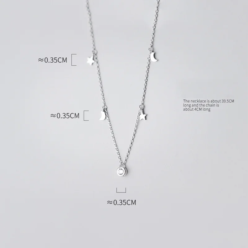 KAMIRA Real 925 Sterling Silver Cute Star Moon Sequins Small Pendant Zircon Necklace for Women Charming Elegant Fashion Jewelry