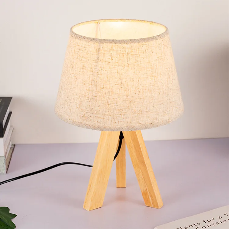 

New Nordic Table Lamp Japanese Creative Wood Bedroom Bedside Led Desk Light Lamp Living Room Study Fabric Reading Lamp Wooden