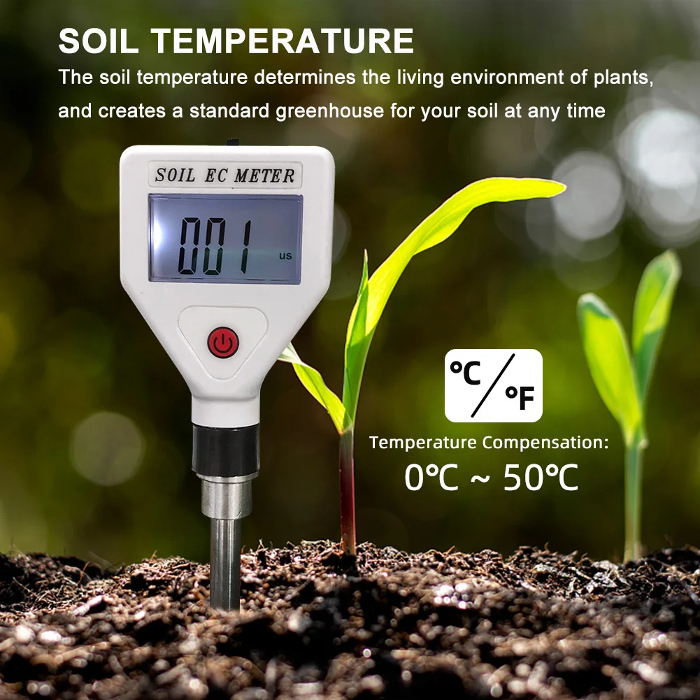 High Precision ATC Soil Meter EC 0-1999us/cm Metal Probe  Conductivity Tester Digital Detector Tool for Flowers Farmland Garden