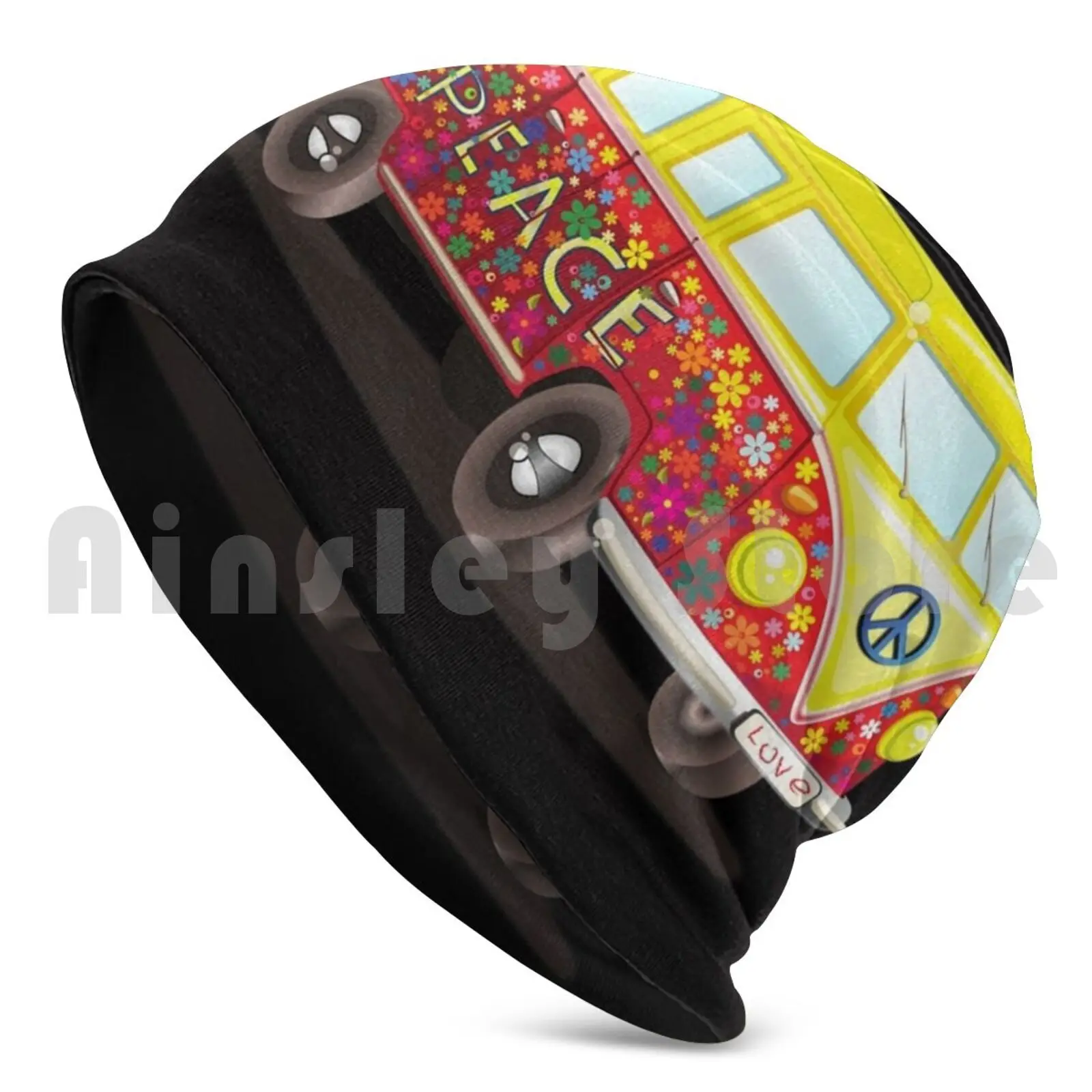 Classic Retro Peace Bus Van 60s 70s Beanies Knit Hat 1548 Beanies Print Retro Classic Vintage Groovy Peace Love