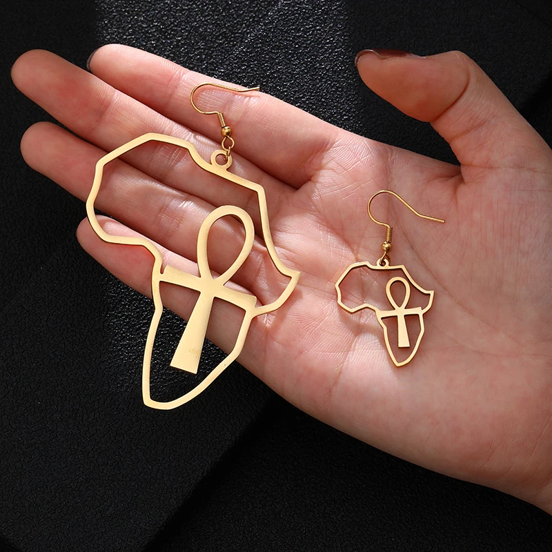 2025 Stainless Steel Steed Africa Map Big Foot Ankle Earrings Exaggerated Large Earrings Egyptian Nile Ethnic Exaggerated Gift